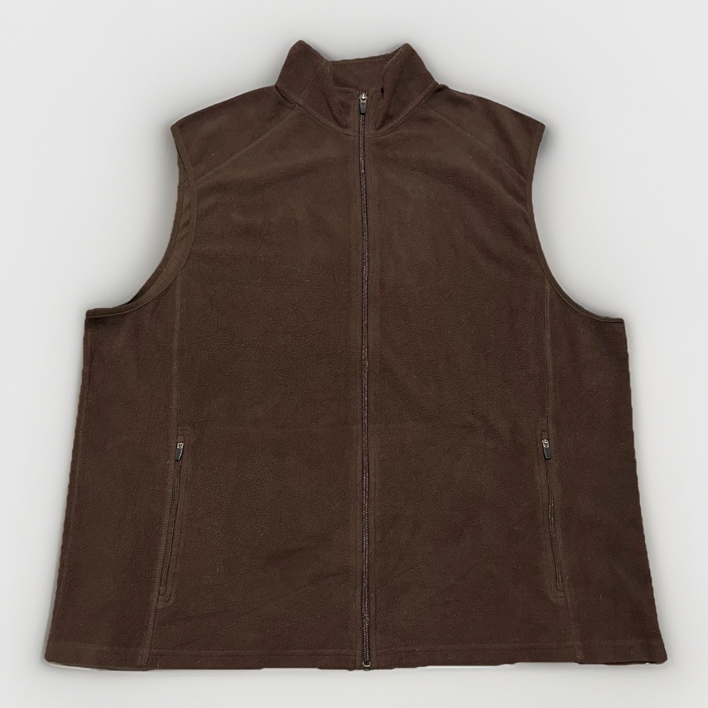 Vintage L.L.Bean Mens Brown Micro Fleece Stand Up Outdoor Full-Zip Up Vest XL
